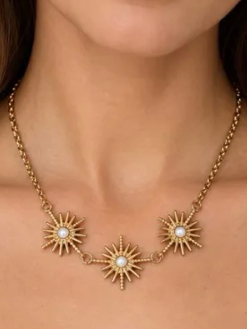 Gold Sunburst Necklace with White Mother Of Pearls - Women's Jewelry